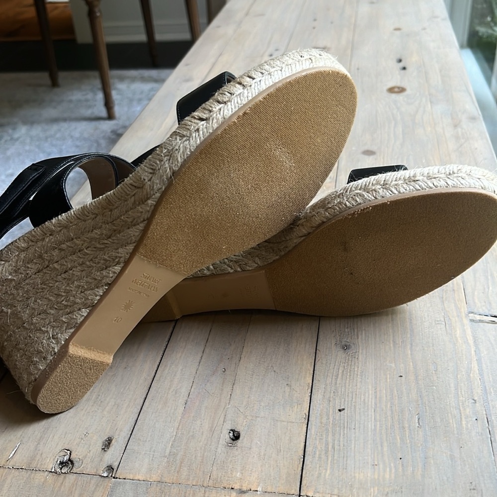 New Stuart Weitzman Lexia Leather Black  Espadrille Wedge Sandal Size 10 - Picture 10 of 12